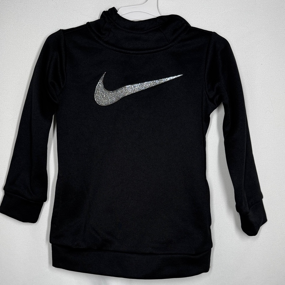 💜3/$15 Nike Dri-Fit Toddler Black Hoodie with Silver Logo